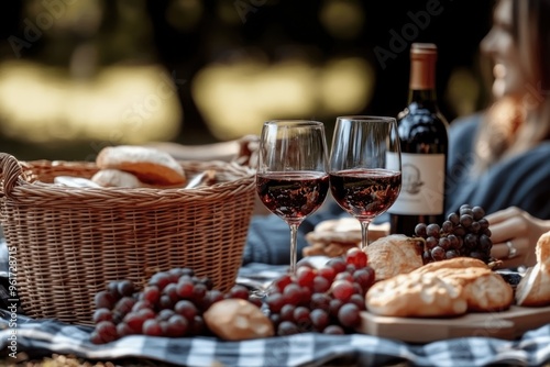 Picnic Basket with Wine and Bread