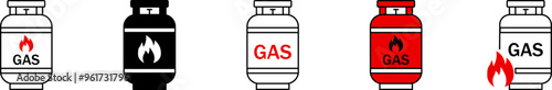 Set of gas tank icons. Hazardous gas tank sign. Set of vector gas cylinder icons. Gas tank outline sign.