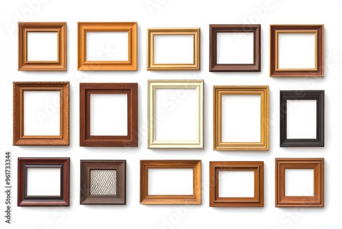 picture frames isolated on white background gold vintage set