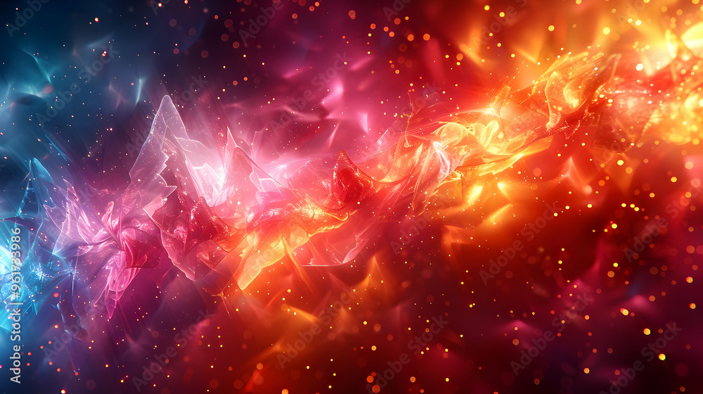 Abstract Background with Red, Orange, and Blue Hues and Sparkles Abstract Background with Red, Orange, and Blue Hues and Sparkles