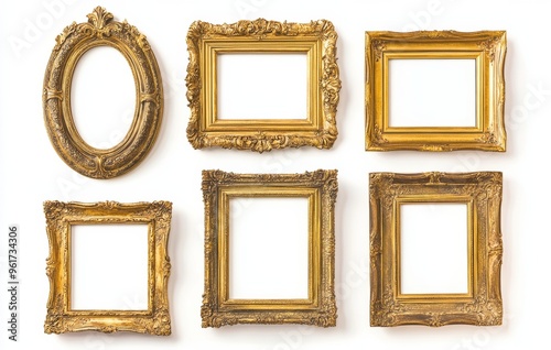 Wallpaper Mural picture frames isolated on white background gold vintage set Torontodigital.ca