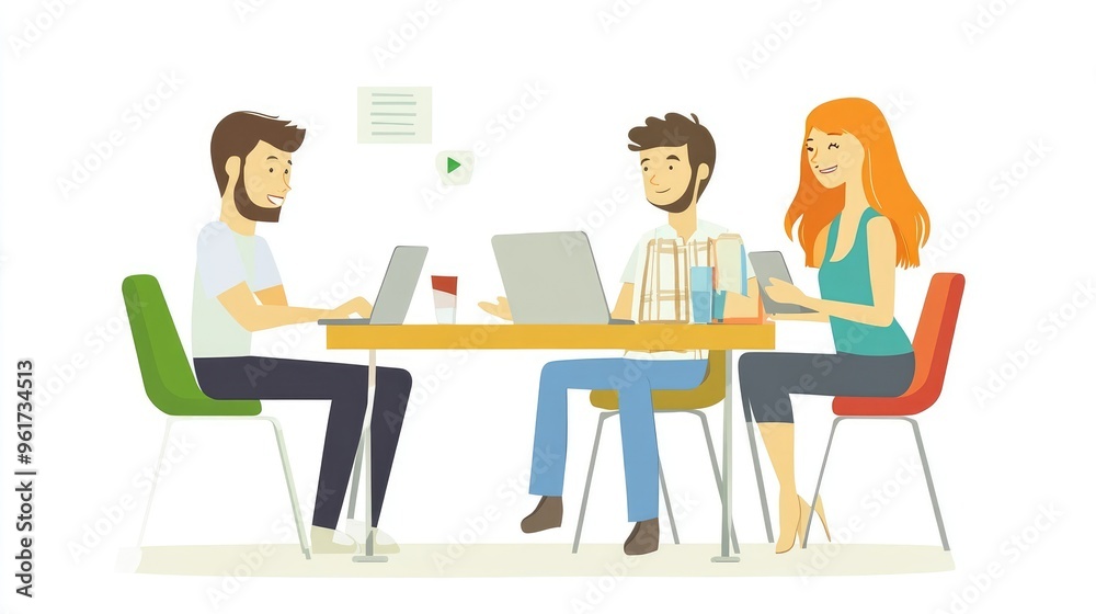 Flat Design Illustration of Colleagues in a Work Discussion on Clean White Background Flat Design Illustration of Colleagues in a Work Discussion on Clean White Background