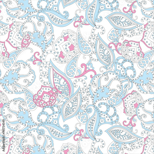 Seamless Paisley Pattern. Floral vector illustration in indian style