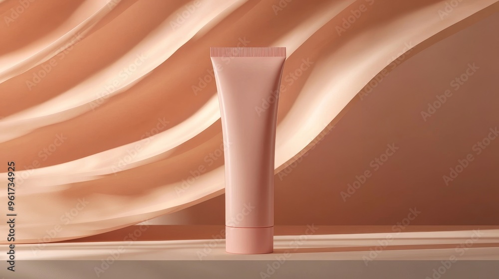 Minimalist style makeup skincare cream design, soft peach background, showcasing modern skincare packaging design, unmarked upright packaging, suitable for minimalist brand concepts. Minimalist style makeup skincare cream design, soft peach background, showcasing modern skincare packaging design, unmarked upright packaging, suitable for minimalist brand concepts.