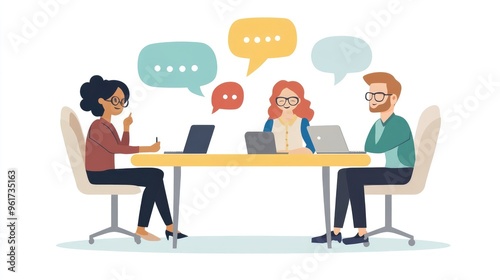 Flat Design Illustration of Colleagues in a Work Discussion on Clean White Background