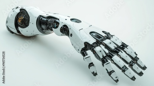 robotic arm 3d on white background. Mechanical hand. Industrial robot manipulator. Modern industrial technology