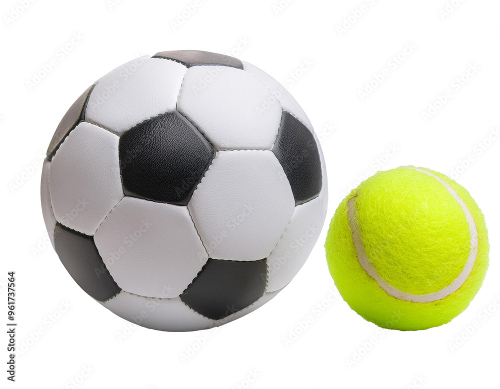 Set aus Fußball und Tennisball, isoliert auf weißen Hintergrund, Freisteller,Transparent Set aus Fußball und Tennisball, isoliert auf weißen Hintergrund, Freisteller,Transparent