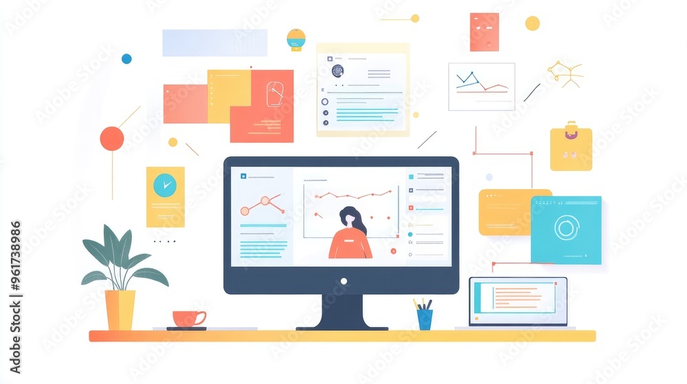 Smart project management tools for remote teams, flat design, top view, tech productivity theme, animation, Split-complementary color scheme Smart project management tools for remote teams, flat design, top view, tech productivity theme, animation, Split-complementary color scheme