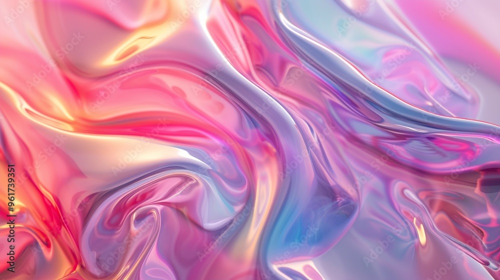 Fototapeta premium Colorful swirling abstract fabric design with glossy texture and vibrant hues reflecting light in a dynamic manner