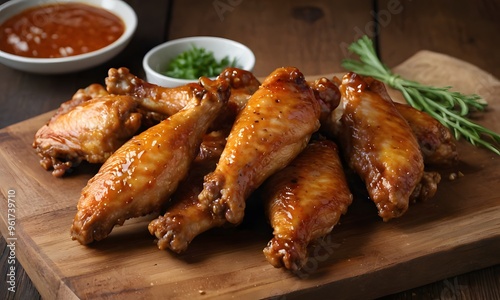 Deliciously Juicy Chicken Wings on a Cozy Rustic Wooden Table, Generative Ai