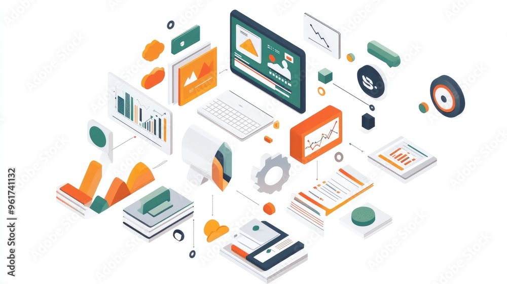 Smart tools optimizing workflow efficiency, flat design, side view, corporate theme, water color, Complementary Color Scheme Smart tools optimizing workflow efficiency, flat design, side view, corporate theme, water color, Complementary Color Scheme