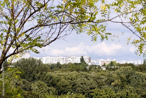 Obraz na płótnie City Buildings Against the Background of the Forest w salonie