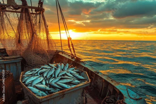 fishing boat in net fish catch photo