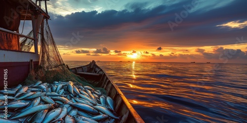 fishing boat in net fish catch photo