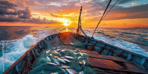 fishing boat in net fish catch photo