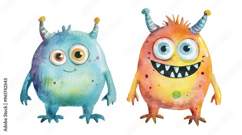 Halloween Cute Watercolor Monsters Isolated on White
Halloween Cute Watercolor Monsters Isolated on White