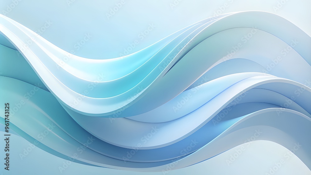 Obraz premium Abstract minimalist wavy background in cool blue tones. Soft, muted tones of cerulean blue and icy silver, layered translucently to create a minimalist abstract background