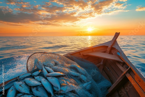 fishing boat in net fish catch photo