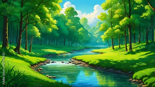 anime cartoon style woodland forest background banner