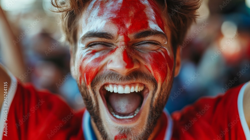 Excited sports fan with face paint at stadium Excited sports fan with face paint at stadium