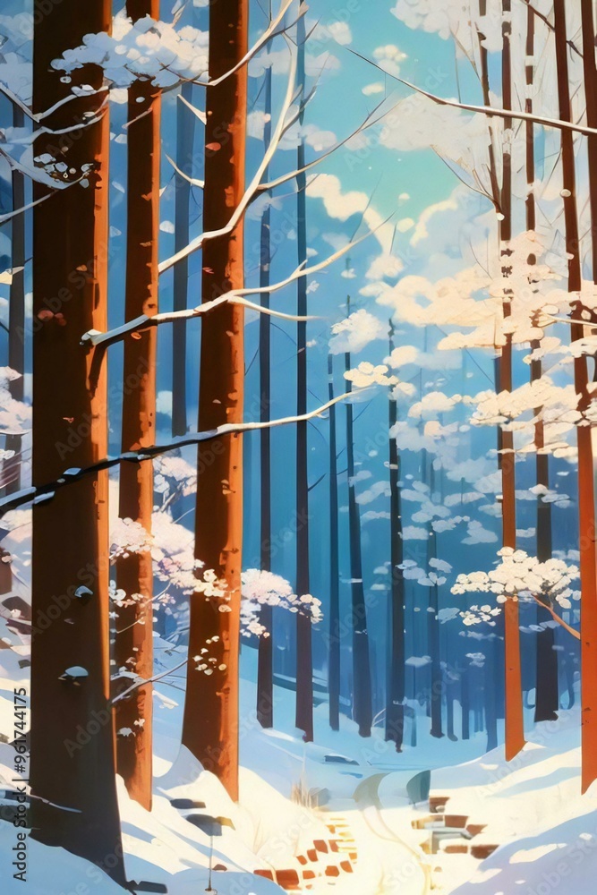 Obraz premium Beautiful colorful realistic landscape - winter forest