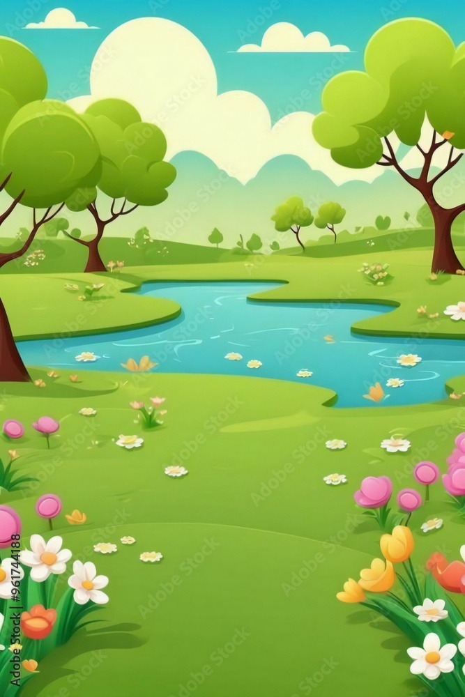 Fototapeta premium anime cartoon style woodland forest background banner