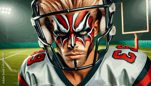 Football player with a Kabuki actor's expression.
Vector illustration.