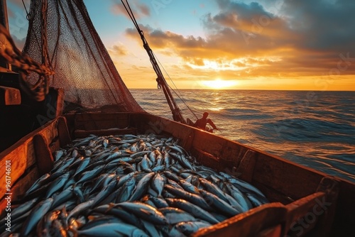 fishing boat in net fish catch photo