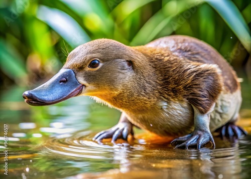 This charming semi-aquatic mammal boasts webbed feet and a unique duck-like bill, its cuddly appearance and lively