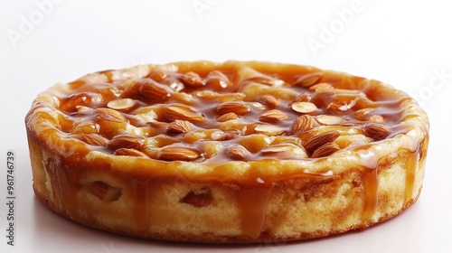 This luscious caramel tart is adorned with crunchy almonds, inviting sweet indulgence