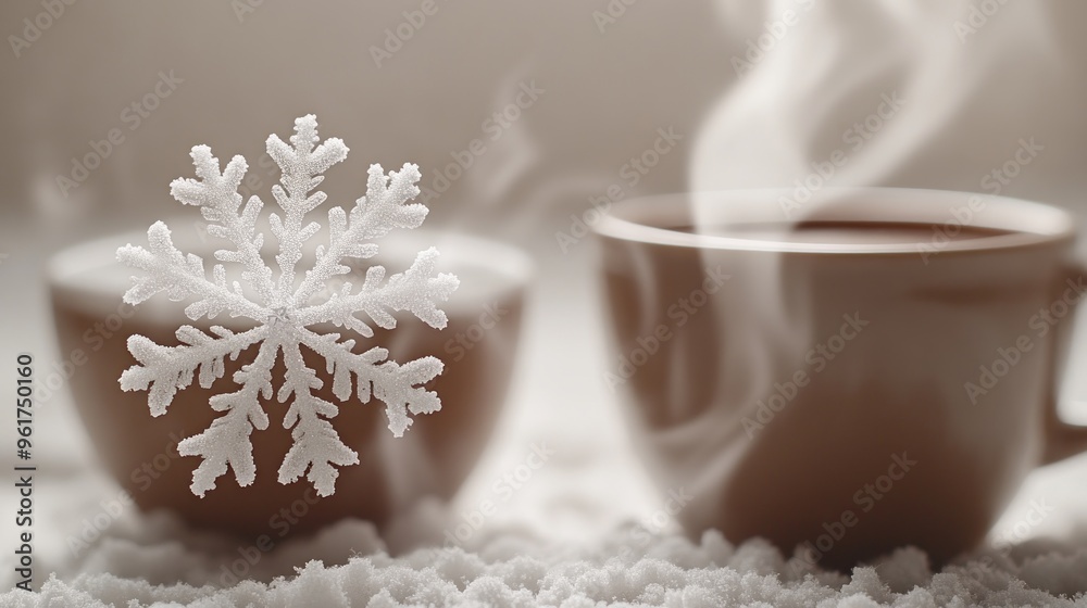 Steam rises from cozy mugs as snowflakes drift softly in a winter wonderland Steam rises from cozy mugs as snowflakes drift softly in a winter wonderland