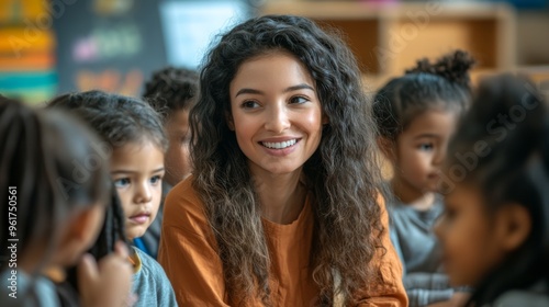 Teacher Smiling with Young Students
