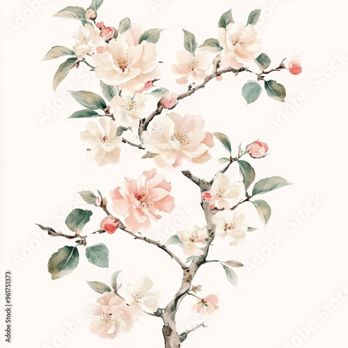Wallpaper Mural 11. Floral poster design, peony and cherry blossom branches with lush leaves, elegant and rustic, watercolor style Torontodigital.ca
