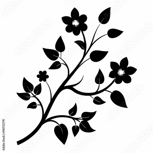 Branch with flowerssilhouette vector illustration on a white background photo