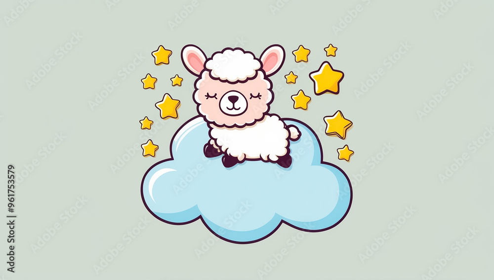 Little cartoon llama sleeping on a cloud, flat design illustration Little cartoon llama sleeping on a cloud, flat design illustration
