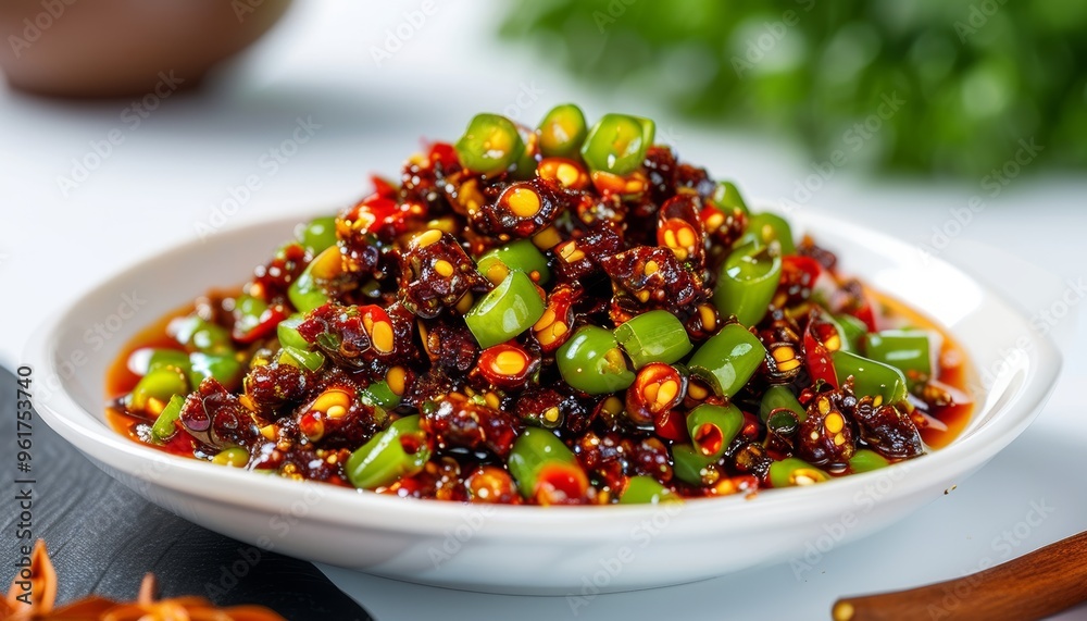 Spicy tempeh concoction with traditional spices is a typical Asian food, especially Southeast Asia Spicy tempeh concoction with traditional spices is a typical Asian food, especially Southeast Asia