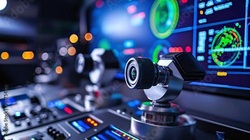 Wallpaper Mural close-up of  an astronomy observatory’s control panel, with a focus on digital displays and sophisticated technology Torontodigital.ca