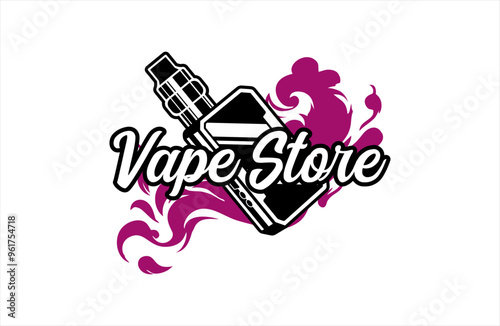 vape shop store vector illustration premium logo emblem badge template smoke electronic cigarette
