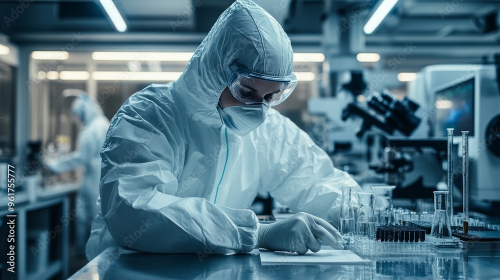 Scientist in Protective Gear Working in Laboratory Scientist in Protective Gear Working in Laboratory