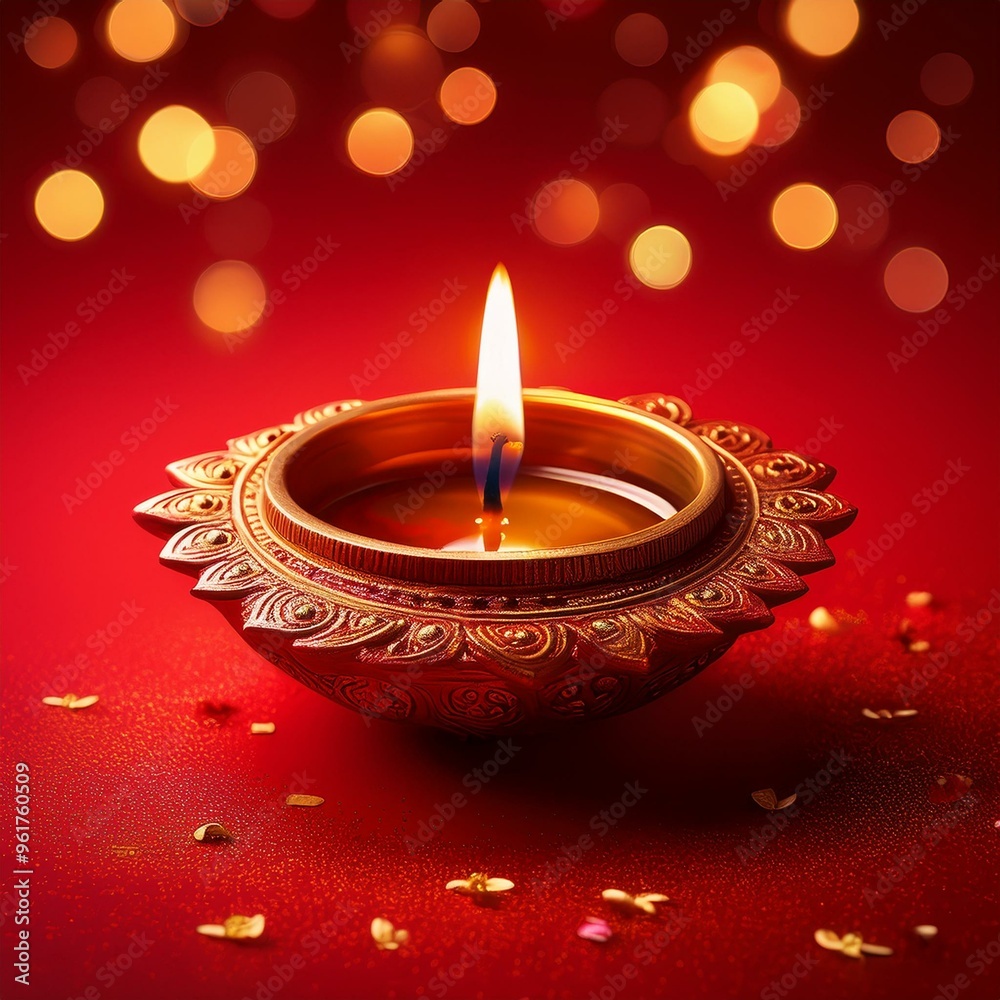 Indian festival happy diwali oil lamp or diya on red background Indian festival happy diwali oil lamp or diya on red background
