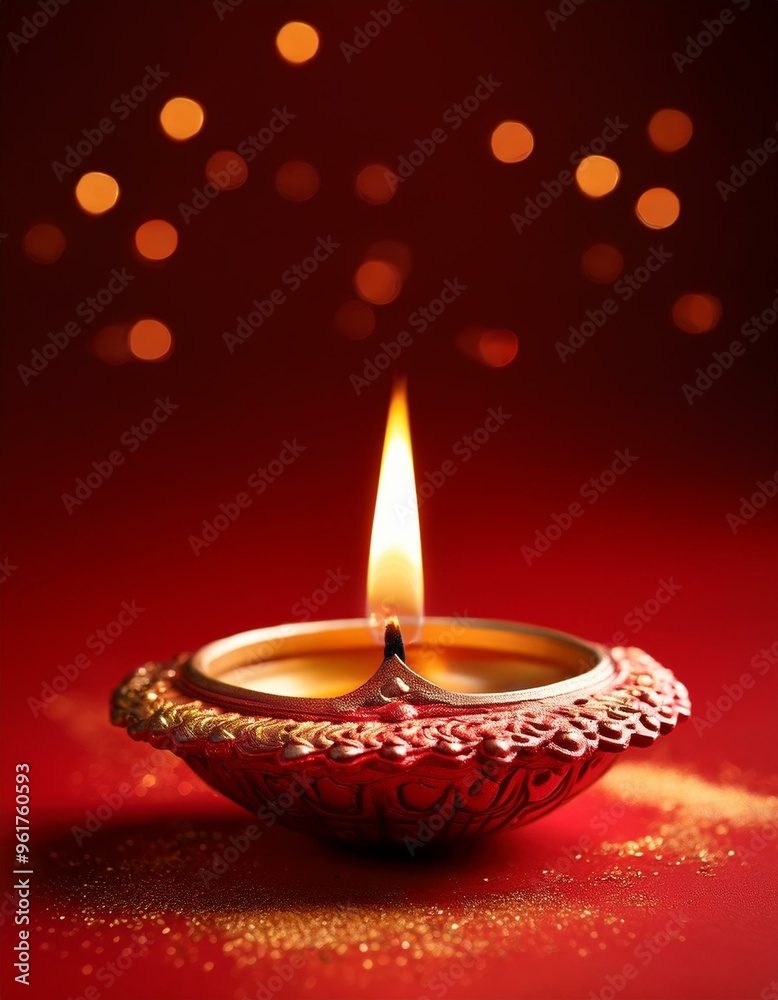 Indian festival happy diwali oil lamp or diya on red background Indian festival happy diwali oil lamp or diya on red background