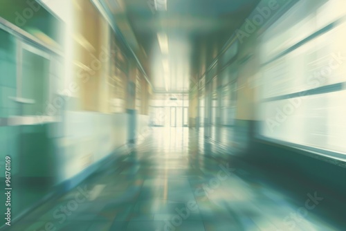 Blurred abstract hospital background, clean sterile atmosphere and medical interior