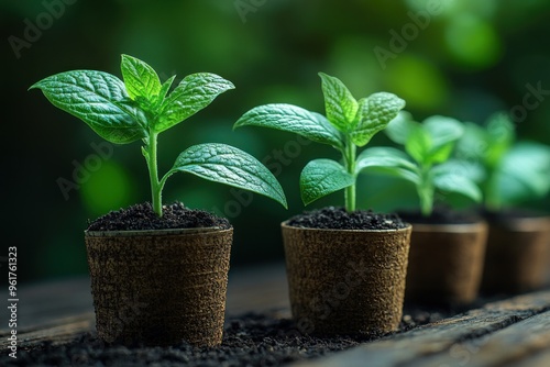 Young Plants Growing in Pots photo