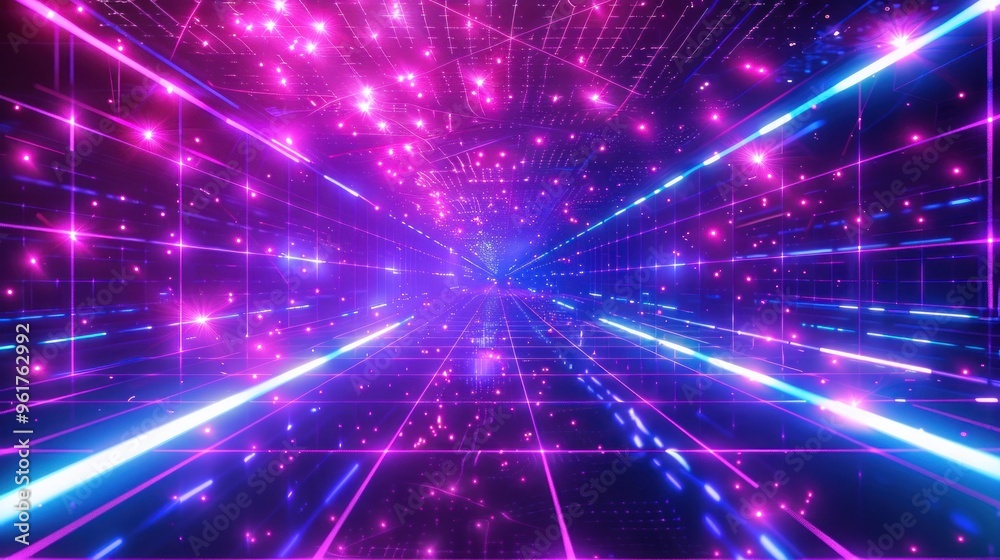 Naklejka premium Neon Grid with Blue and Pink Lights