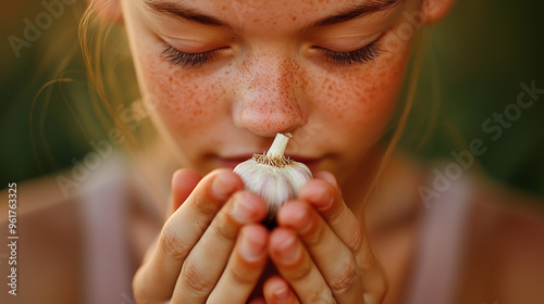 A woman holding a piece of ...