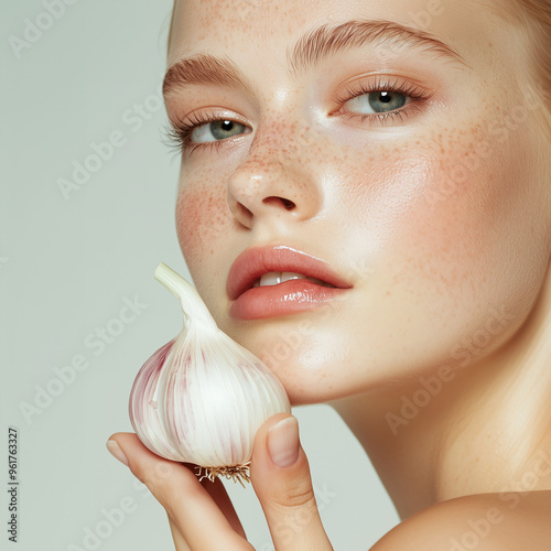 A woman holding a piece of ...