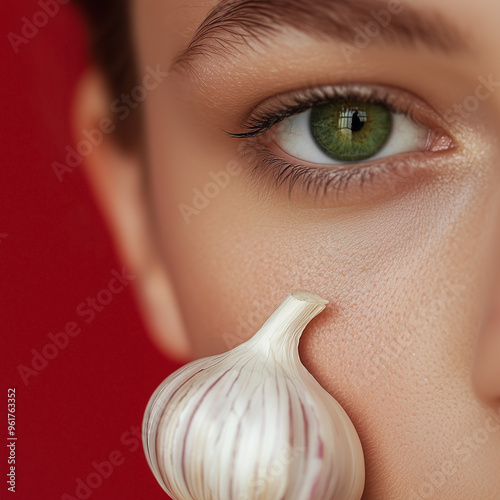 A woman holding a piece of ...