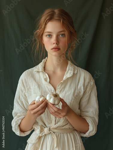 A woman holding a piece of ...