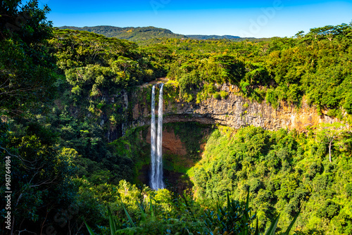 Obraz na plátne The famous twin cascades of Chamarel in the south of Mauritius