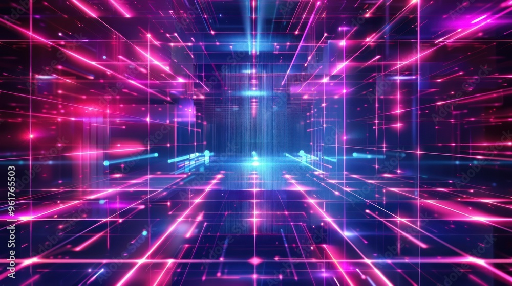 Obraz premium Digital Grid with Neon Lights